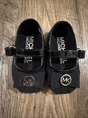 Michael Kors Black Patent Girls' Mary Jane Flats with Logo Bow